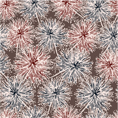 Seamless pattern with bright spring flowers dandelions, plant composition, monochrome. print for fabric, textile, paper, web. Hand drawn vector illustration.