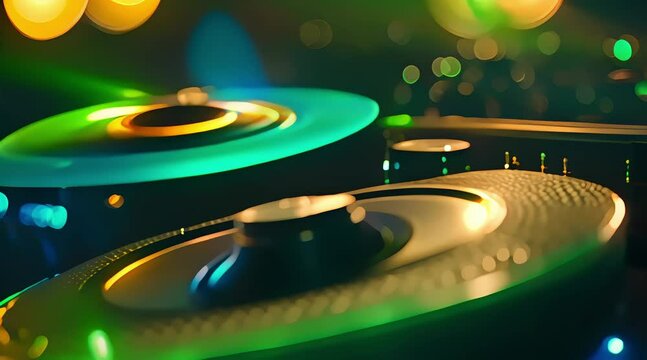 background music, close-up speakers with colorful neon lights, 4k resolution footage, generated ai