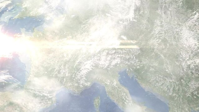 Zoom in from space and focus on Balzers, Liechtenstein. 3D Animation. Background for travel intro. Elements of this image furnished by NASA