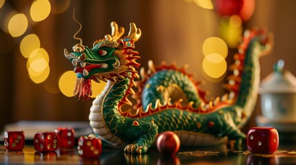 Fototapeta premium Vibrant Chinese Dragon with Dice - Generative AI