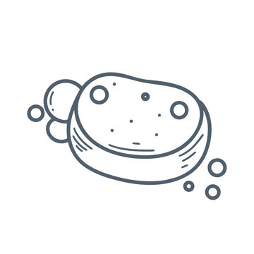 recommend clip art: Piece of solid soap in foam doodle sketch style illustration. Simple hand drawn soap stick with soap bubbles clip art. Isolated hygiene item, vector graphic