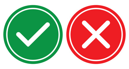 Tick and cross checkmark icon. Check mark and wrong mark icon design. Yes and no buttons. Set of red X and green check mark icons. Vector illustration. © Vector Vista