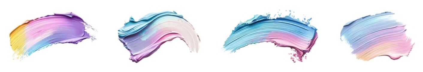 Set of brush stroke colorful pastel liquid foundation swatches, smears of liquid concealer for makeup elements design, isolated on white background, png