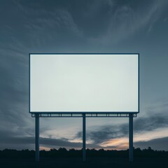 Empty billboard standing against a dramatic evening sky, ready for advertisement or promotional content. Ideal for marketing purposes.