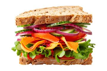 Delightful sandwich with fresh vegetables,meat and whole grain bread, perfect for a healthy meal.