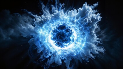 Galactic portal with a fractal ring of fire and illuminated smoke. A fantasy scene combining science and magic, reflecting a powerful, mysterious energy flow through space.
