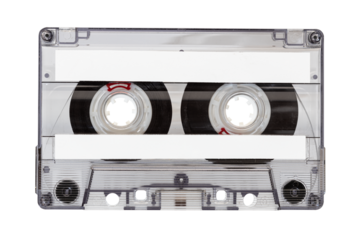 Old tape cassette with blank labels isolated on transparent background, Template mock up