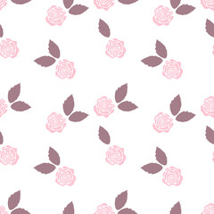 Pattern of stylized roses drawn by hand.Vector seamless texture with flowers on a light background.