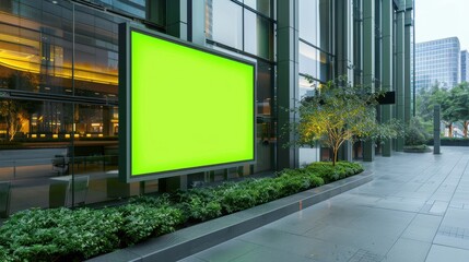 Canary Wharf, London, with unique vertical green screen billboard, 32k resolution, ultra HD, high...