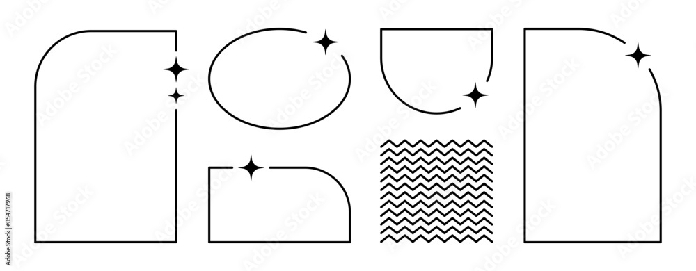 Poster Y2K thin frames, empty borders with sparkles and line patterns, design element set in 2000s aesthetics. Vector illustration.