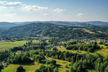 Lachowice- Małopolska - Krajobraz letni - Piękny lotnicza panorama