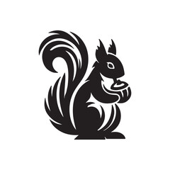Squirrel with nut silhouette vector illustration on a white background