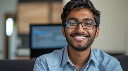 Obraz premium Indian Software engineer working in sunny office