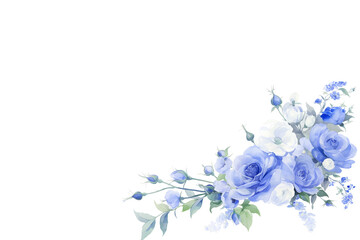 Watercolor corner purple roses composition on white background with blank space for banner invitation wallpaper cover design