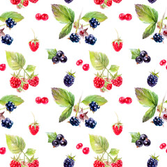 Vibrant Berry Pattern Background with Blackberries, Raspberries, and Red Currants