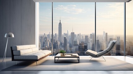  Large windows overlooking the city. Aparaments of a modern living room