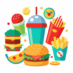 Unique Fast Food and Drink Flat Icons - Professional Vector Illustrations for Creative Projects.