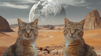 Obraz premium Adorable Cat on Mars Gazing at the Camera: Feline Companion for Your Video Chats.Zoom Virtual Meetings Background.