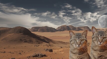 Obraz premium Adorable Cat on Mars Gazing at the Camera: Feline Companion for Your Video Chats.Zoom Virtual Meetings Background.