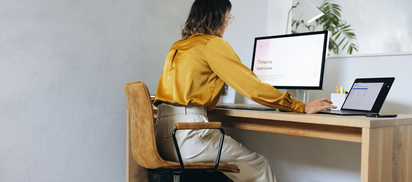 Professional businesswoman managing projects and timelines in office