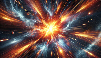 Obraz premium Realistic illustration of a vibrant cosmic explosion with orange and blue streaks