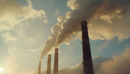 factory smoke covering green forest double exposure global warming climate change