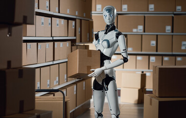 AI robot working in a distribution warehouse
