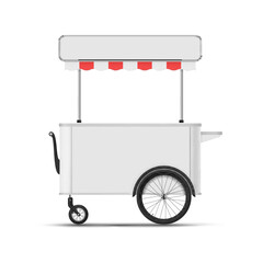 Street food and drink awning cart local market transport for take away meal realistic vector