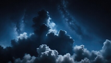 Fototapeta premium Black and blue cloudy sky with smoke background with stars