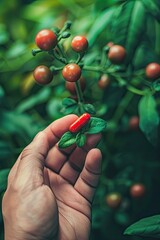 capsule in hands on the background of nature. Selective focus