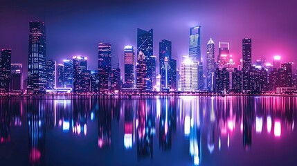 Fototapeta premium Neon cityscape at night, a vibrant metropolis glowing with energy and life