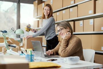 Professional e-commerce employees working together