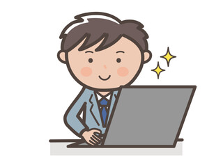 パソコン作業を頑張る男性ビジネスマンのイラスト