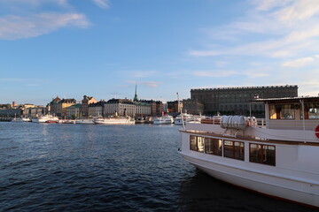 Naklejka premium Evening walk in Stockholm in the summer