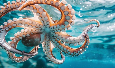 Fototapeta premium octopuses swimming in turquoise waters, Generative AI