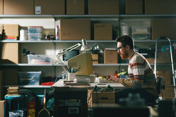 Vintage style programmer working in the basement