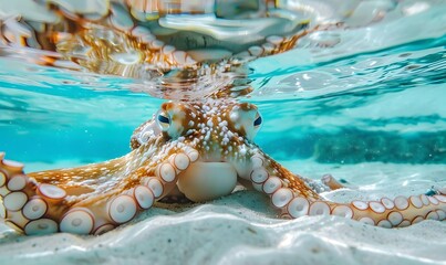 Naklejka premium octopuses swimming in turquoise waters, Generative AI