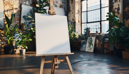 A blank canvas stands on an easel as part of an elegant event setup, inviting guests to leave their mark or showcasing an artistic presentation