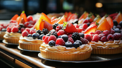 Fruit Tarts and Pies: Fresh berries desserts on display.