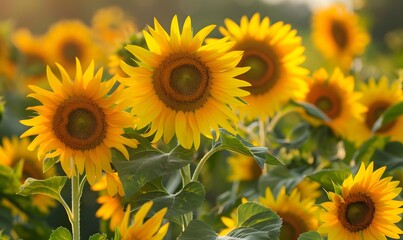 Fototapeta premium sunflowers blooming in a vibrant summer field, Generative AI