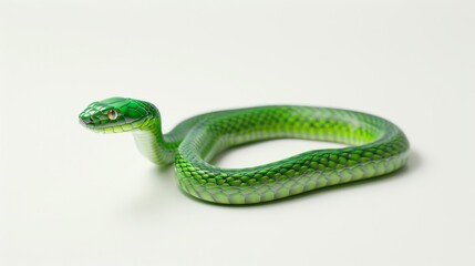 Obraz premium Green Snake on White Background, Generative AI