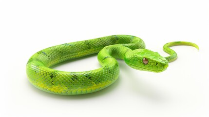 Fototapeta premium Vivid Green Snake on White Background, Generative AI