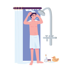 man is washing his hair flat style illustration vector design