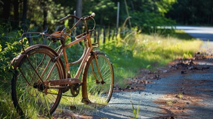 Fototapeta premium Rusty Bicycle Abandoned by the Roadside