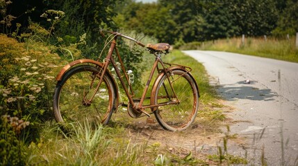 Fototapeta premium Rusty Bicycle Abandoned on a Country Road