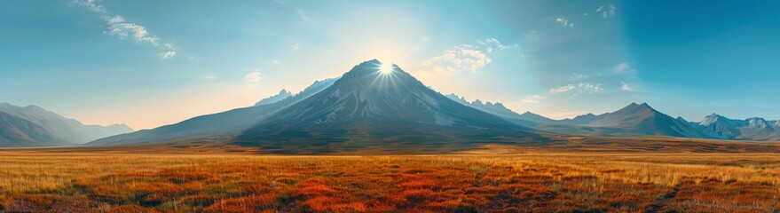 Sunlit Mountain Range in Early Morning Light