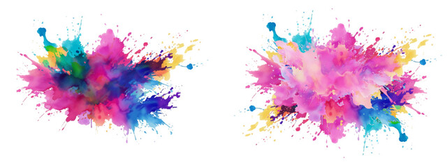Bright colorful watercolor splash splatter stain brush strokes on white background. Modern vibrant aquarelle spot. Rainbow trendy isolated design on white. Element. Vector watercolor illustration.	