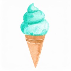 Hand drawn watercolor turquoise doughnut isolated on white background