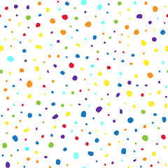 Yellow Vector Spot Splatter. Seamless Fashion Spot. Red Random Background Blast. Small Pattern Cute Circle. Polka Dot. Rainbow Retro Color Background. Seamless Ink Dot Pattern. Abstract Random Art.