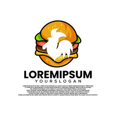 rooster burger icon logo design vector